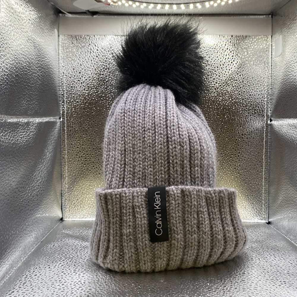 Calvin Klein Knit Beanie Gray Pompom